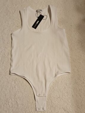 Fashion Nova White Ribbed Tank One-Piece